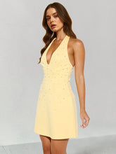 Exclusive Evening Halter Pearl Mini Dress Yellow